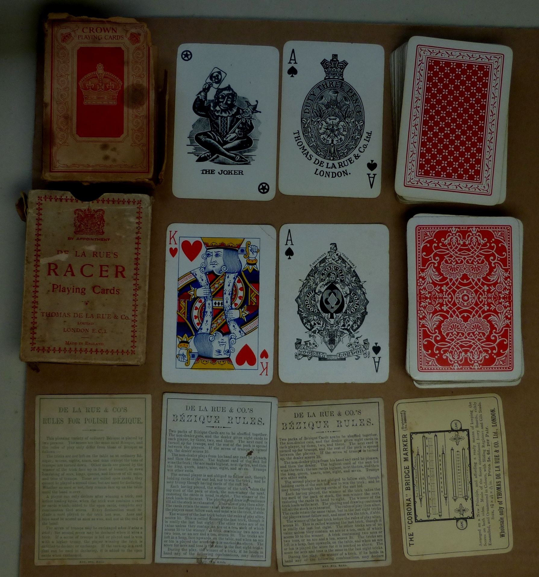 Three Packs De La Rue standard playing Cards.